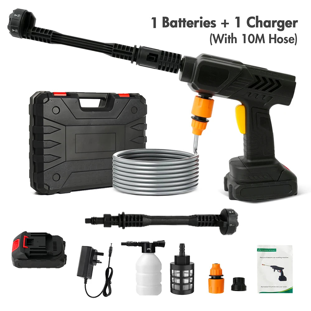Cordless Pressure Washer Gun Electric 6 IN 1 Nozzle Portable 21V 500PSI 3200rpm High-Power With Battery 10M (32.8FT) Hose - Smarsty