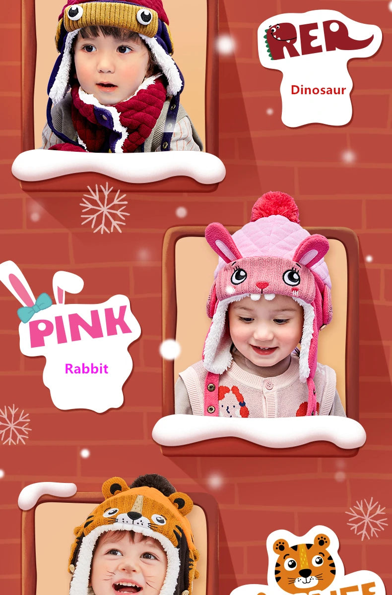 Kids Winter Hat Scarf Set Dinosaur Unicorn Style Gear - Smarsty