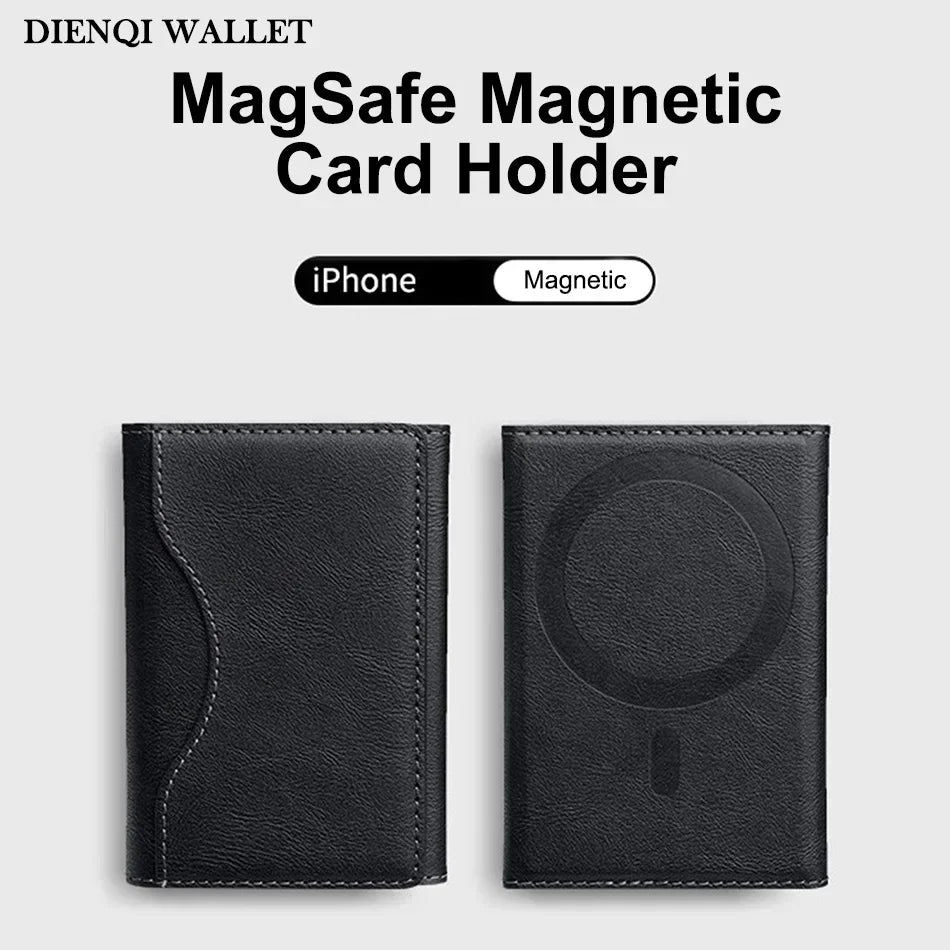 Men Magsafe Card Holder Unisex PU Leather Magnetic Cardholder Card Bag Wallet for Apple for IPhone 16 15 14 13 12 Pro Max Mini