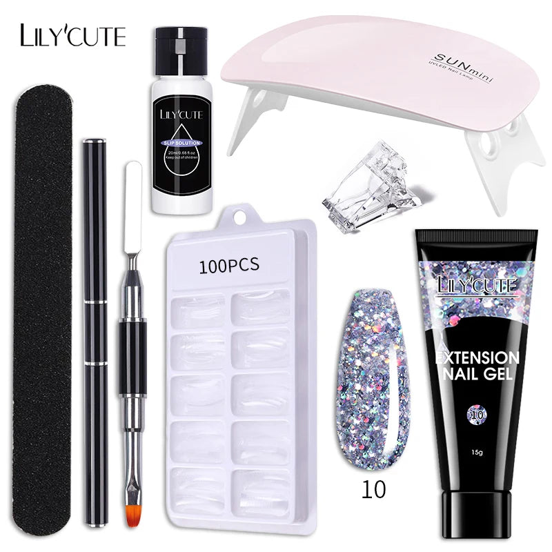 LILYCUTE Nail Gel Set with 6W LED Lamp for Quick Manicure - Smarsty
