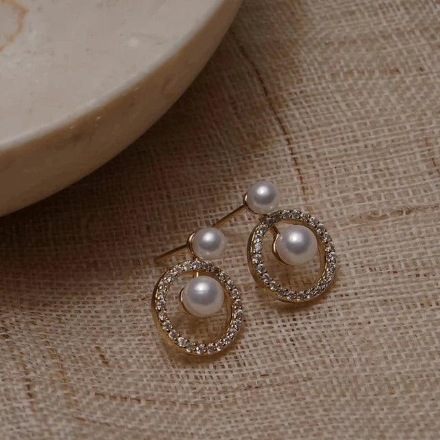14K Gold Luxury Earrings With Zircon Pearl Twist Design - Smarsty