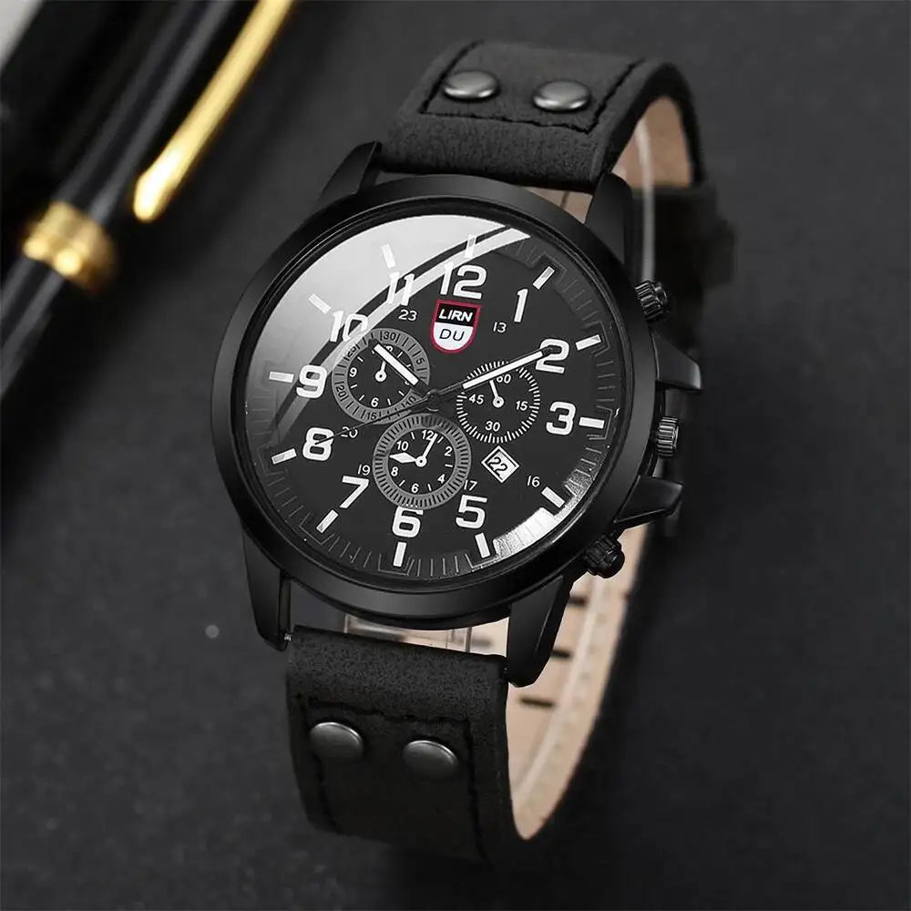 Men's Casual Leather Strap Quartz Sports Watch - Smarsty