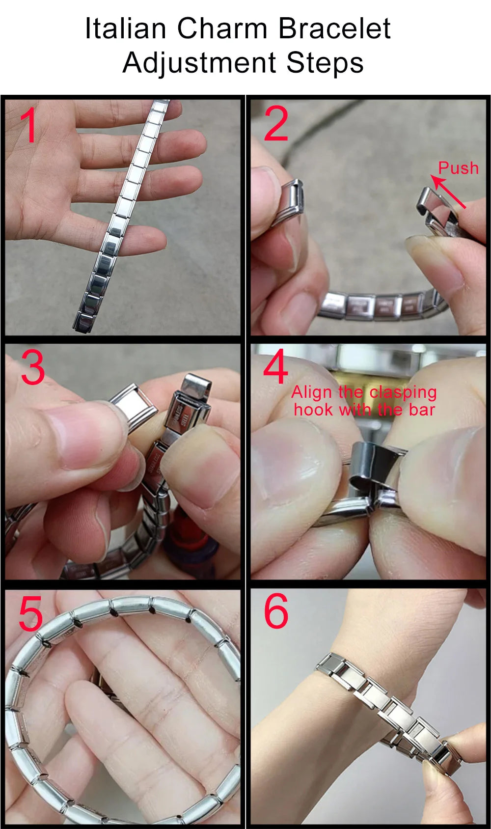 Gemosa Italian Stainless Steel Charm Bracelet Elastic Link Chain - Smarsty