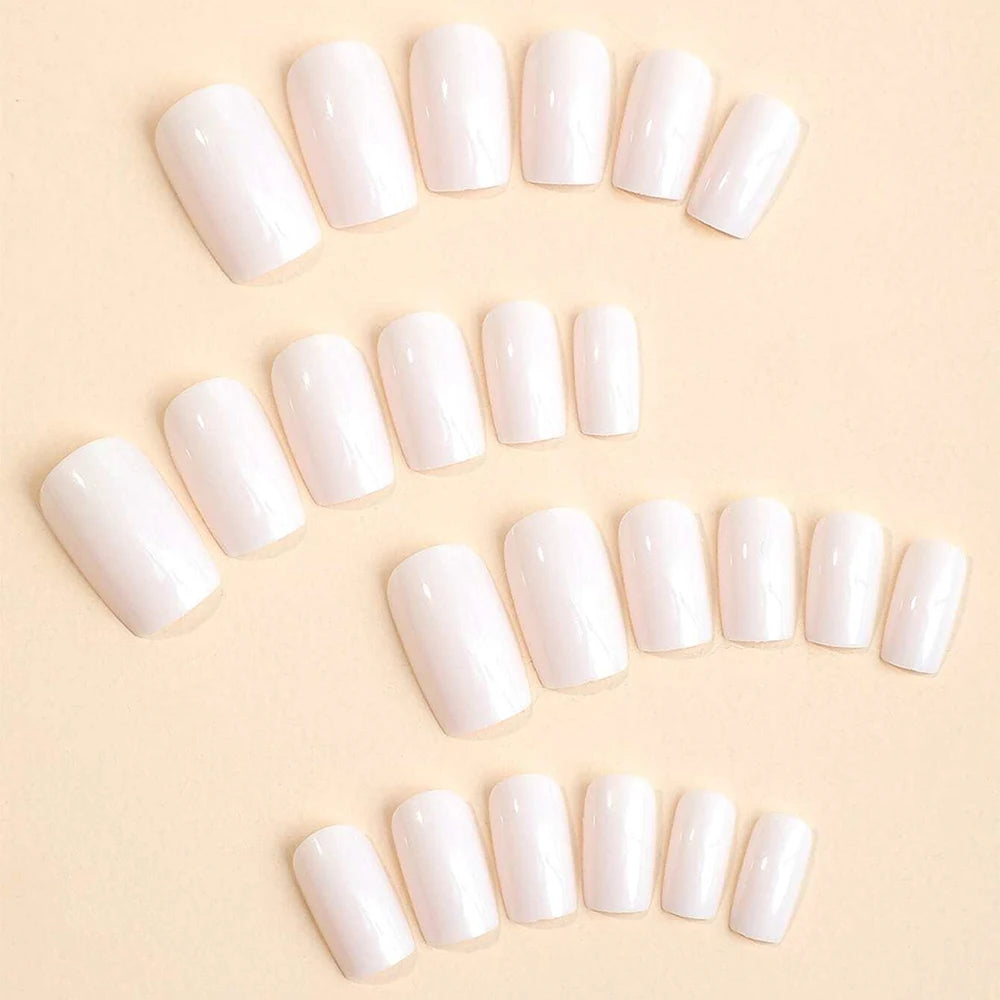 Medium White Square Press On Nails 24PCS for Parties - Smarsty