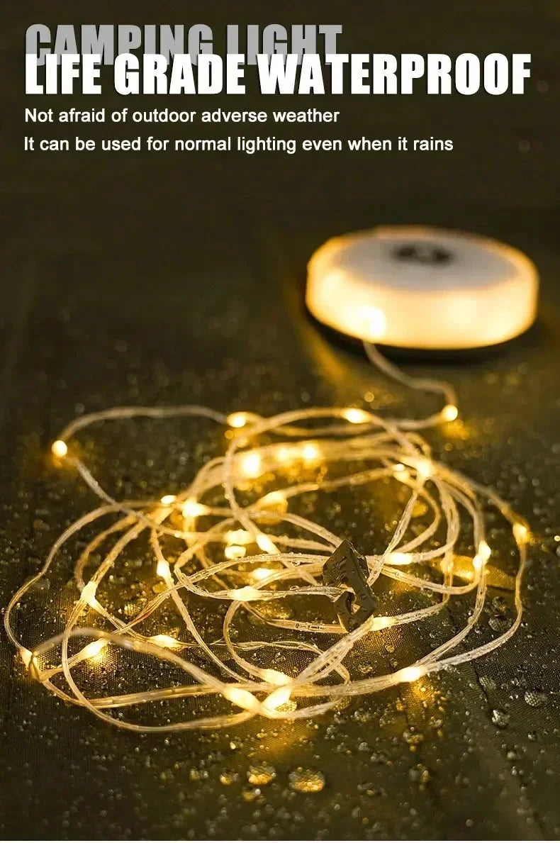 Camping String Lights,33Ft Light with Lanterns (2 in 1 Design),Camping Lights 2000mAh,IPX6 Waterproof,Rechargeable Flashlights by Smarsty
