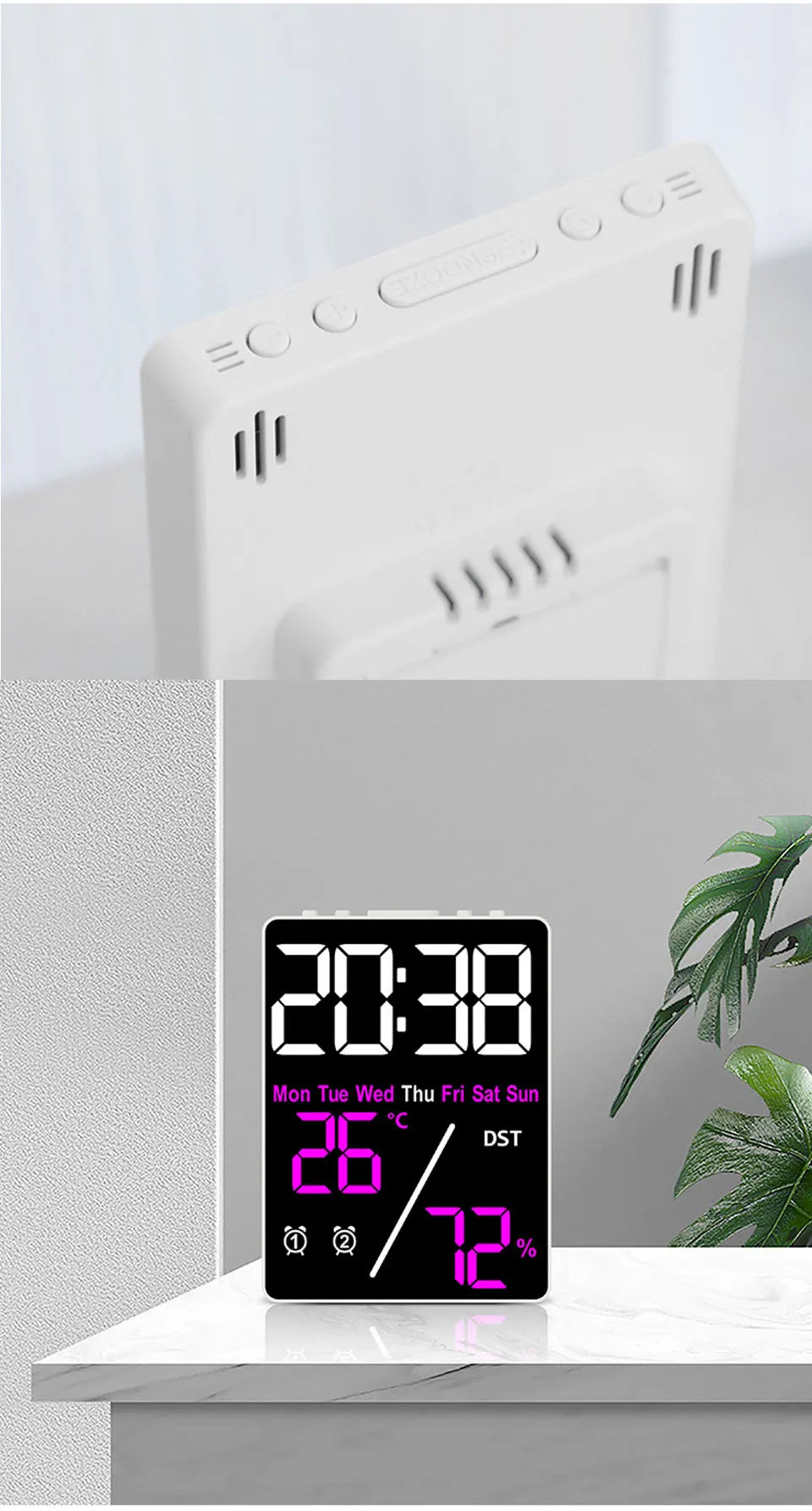 Multifunctional Large Screen Digital Alarm Clock with Humidity Display - Smarsty