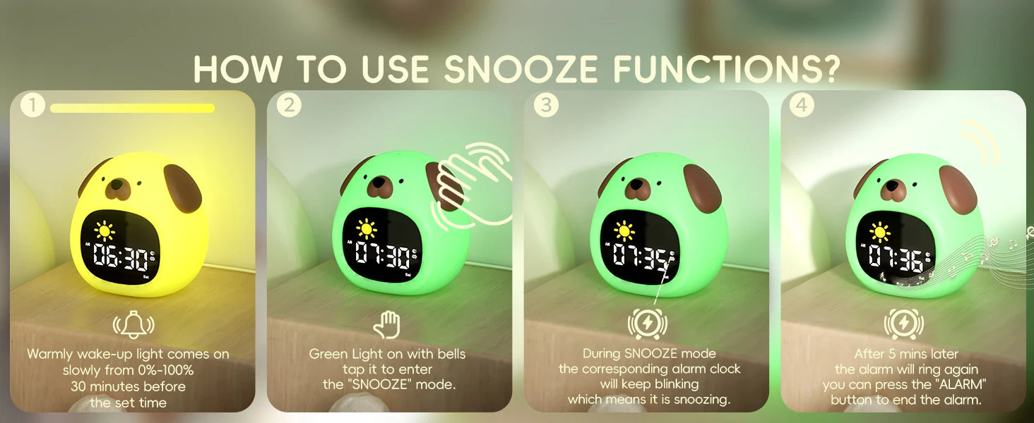 Puppy-Shaped Kids Alarm Clock with Night Light - Smarsty