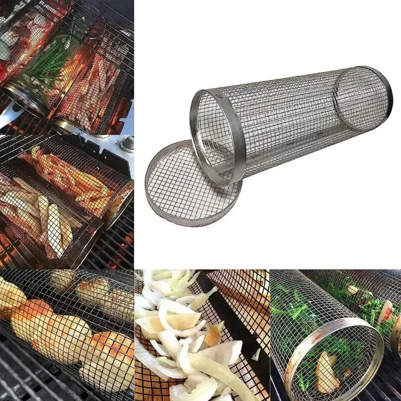 Rolling BBQ Grill Basket for Easy Outdoor Cooking - Smarsty