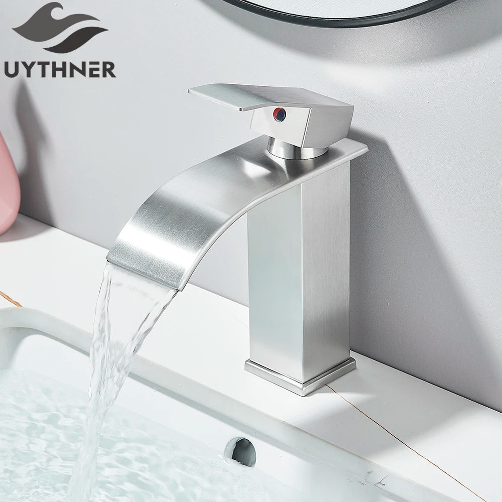 Brushed Gold Waterfall Bathroom Sink Faucet Mixer - Smarsty