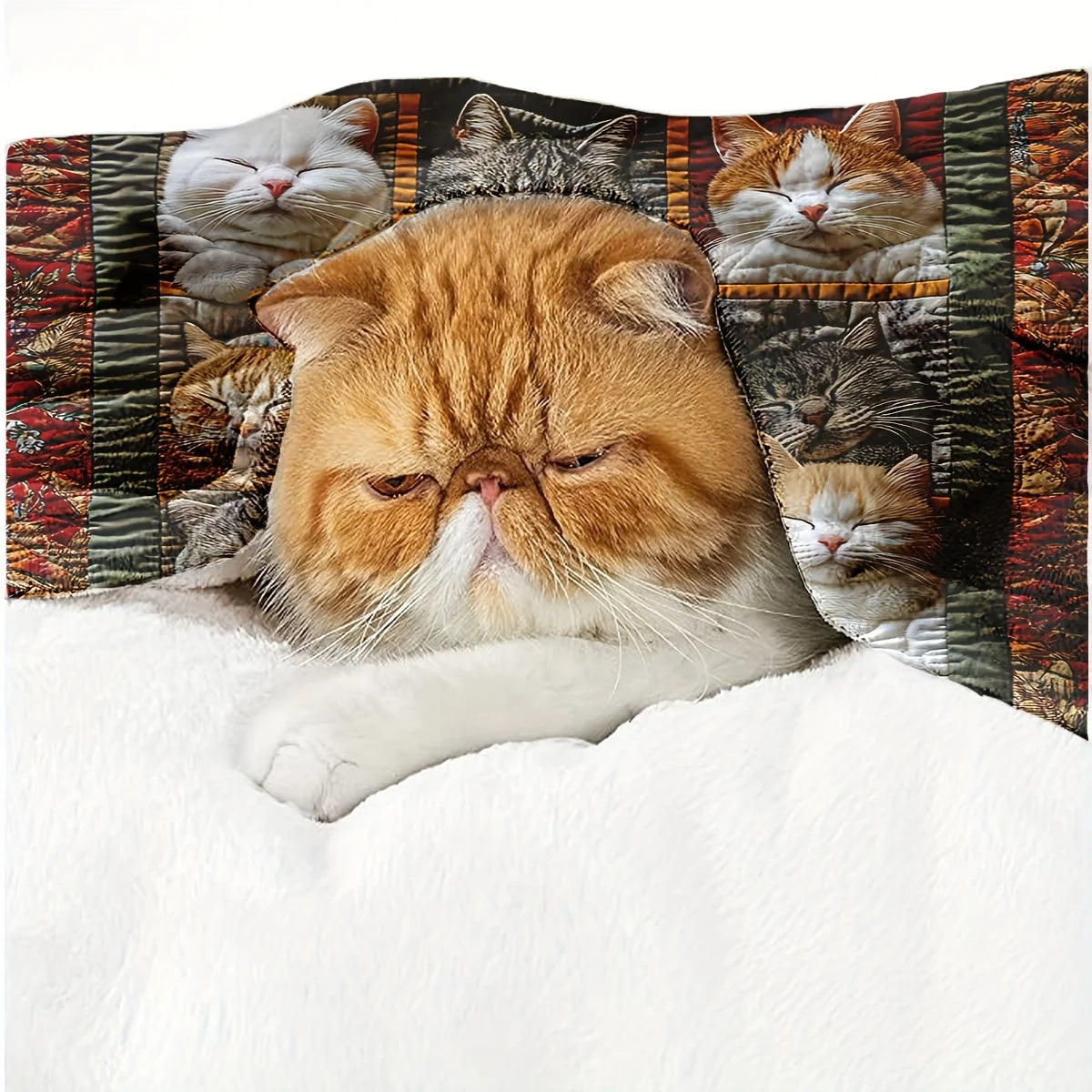 Bohemian Cat-Themed Flannel Blanket for Cozy Naps - Smarsty