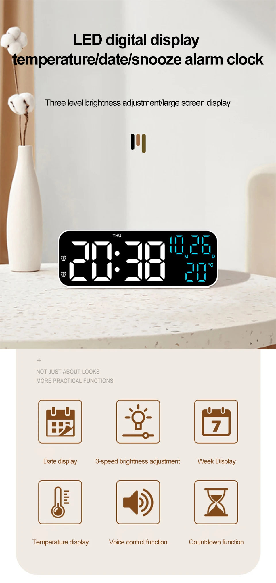 Voice Control Digital Alarm Clock with Temperature Display - Smarsty
