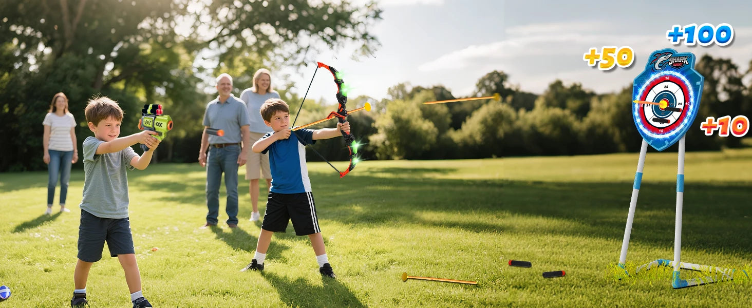 VATOS Night-Light Bow Arrow Guns Toy For Kids Archery Stand Target Board Indoor Outdoor Game Toys Boys Girls Christmas Gift