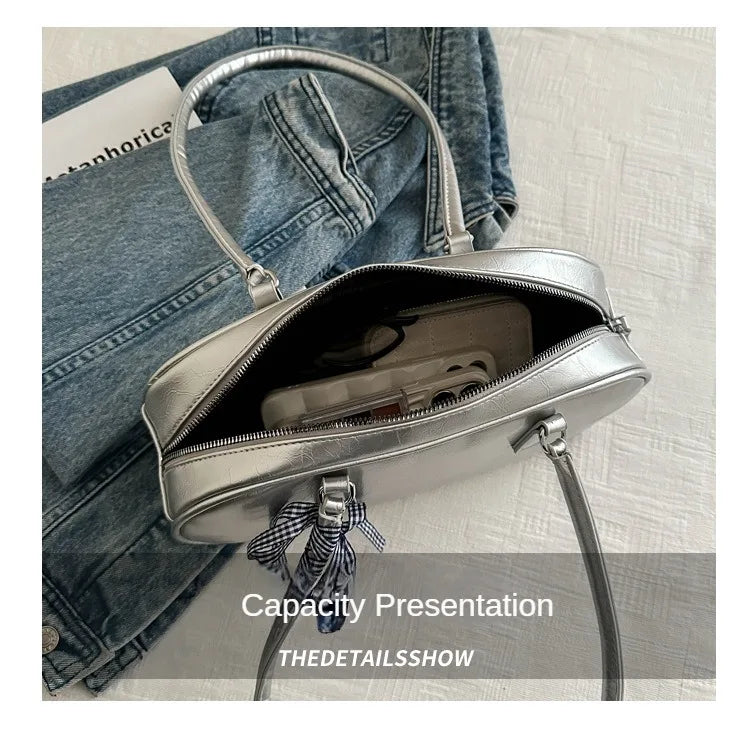 Large Capacity Silver Women Shoulder Bag Daily Use Casual - Smarsty