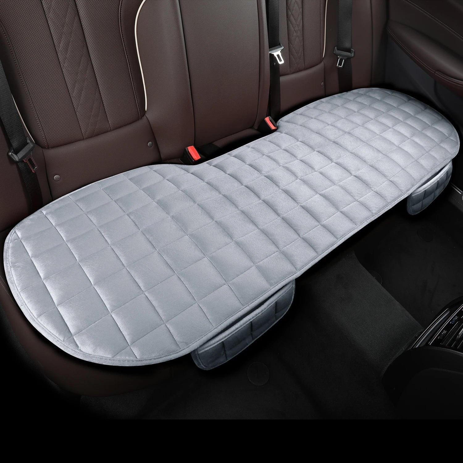 Plush Plaid Winter Car Seat Cushion With Storage Bag - Smarsty
