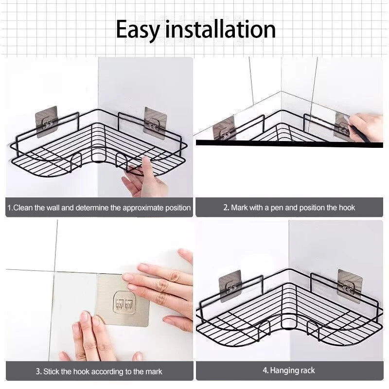 Durable Iron Triangle Corner Rack for Kitchen and Bathroom - Smarsty