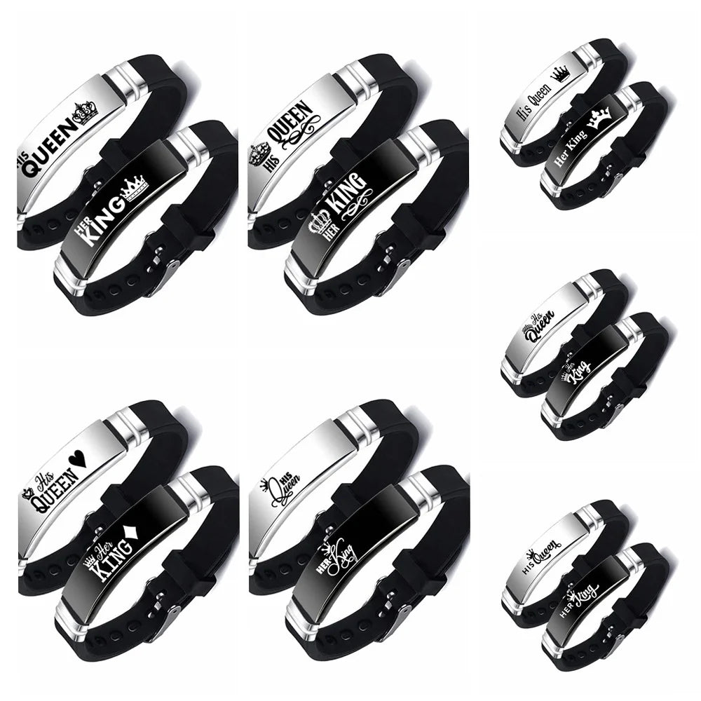 His Queen Her King Couple Bracelets Adjustable Silicone Bangle Set - Smarsty