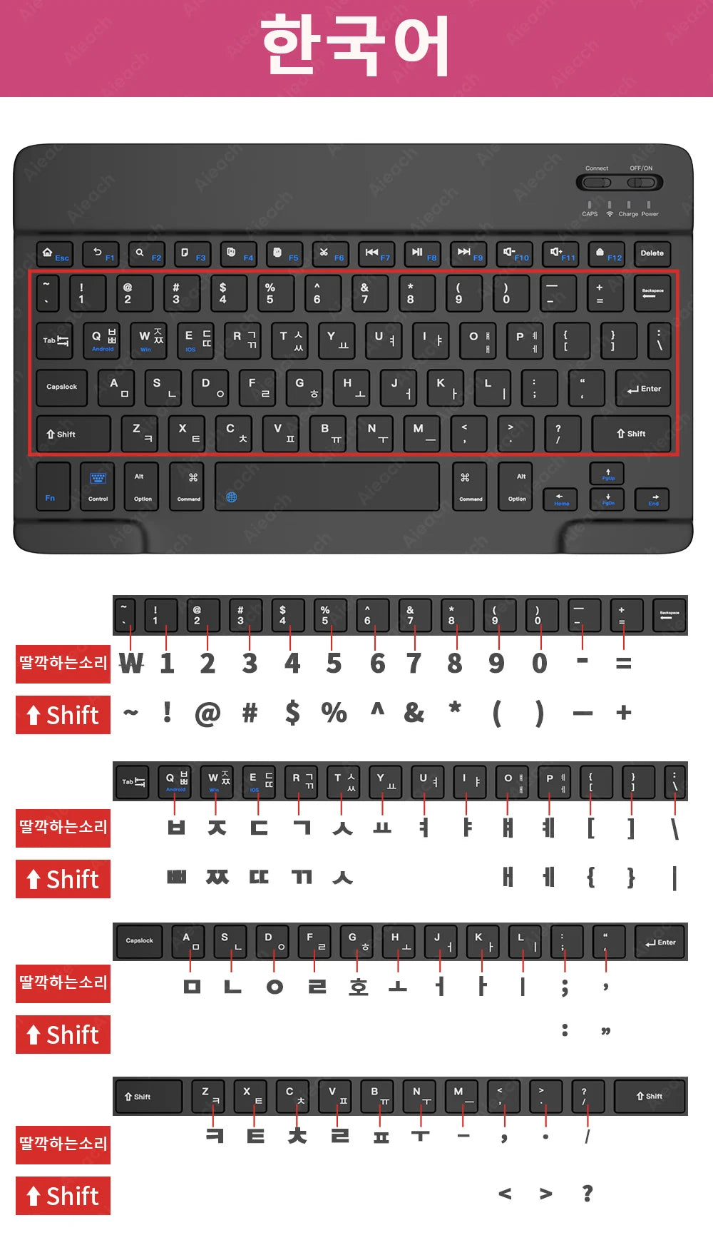 Wireless Tablet Keyboard with Rainbow Backlit for iPad
