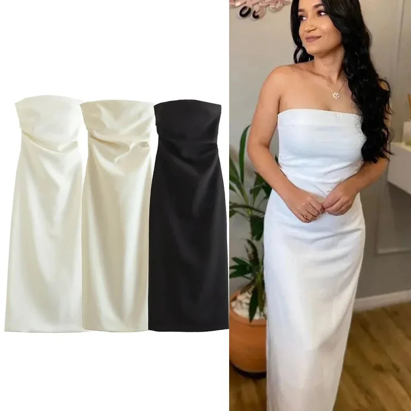 ASDS 2024 off shoulder black white long dress women bodycon beige midi dress woman summer backless sexy party dresses - Smarsty