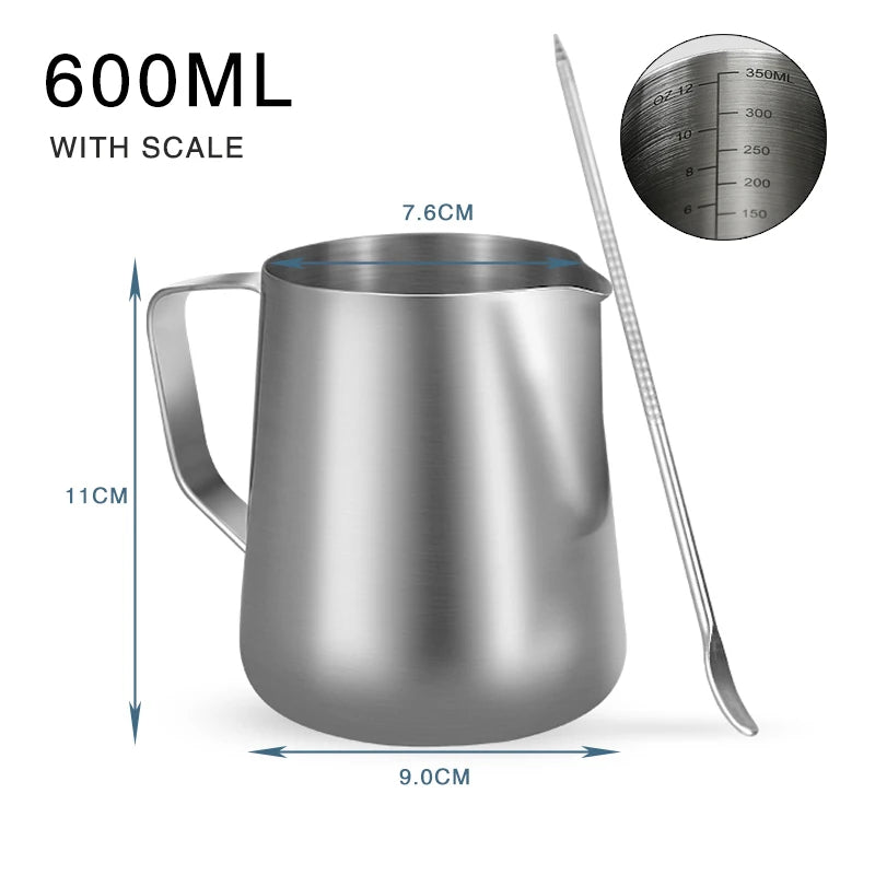 Milk Frother Jug Stainless Steel Container 100ML 350ML 600ML Frothing Pitcher Coffee Cups Latte Barista Espresso Maker Accessory - Smarsty