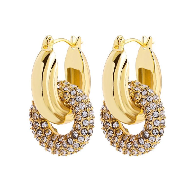 Gold Plated CZ Huggie Hoop Earrings Geometric U Shape - Smarsty