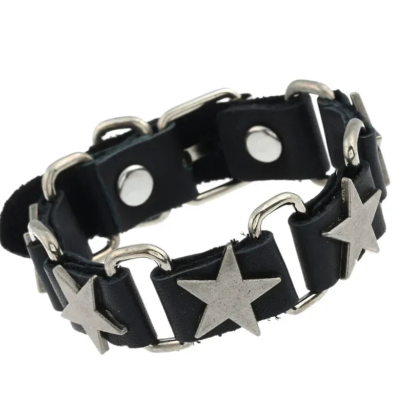 Unisex PU Leather Punk Bracelet with Spikes and Skull - Smarsty