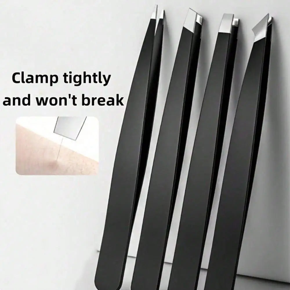 4Pcs Stainless Steel Tweezers - Precision Tool for Eyebrow Shaping, Hair & Beard Removal