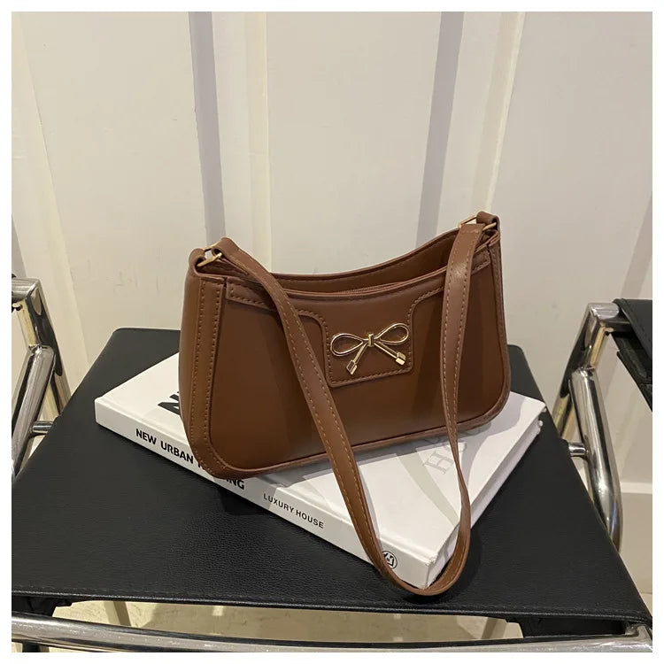 Metal Bow Shoulder Bag For Women With Classic Baguette - Smarsty