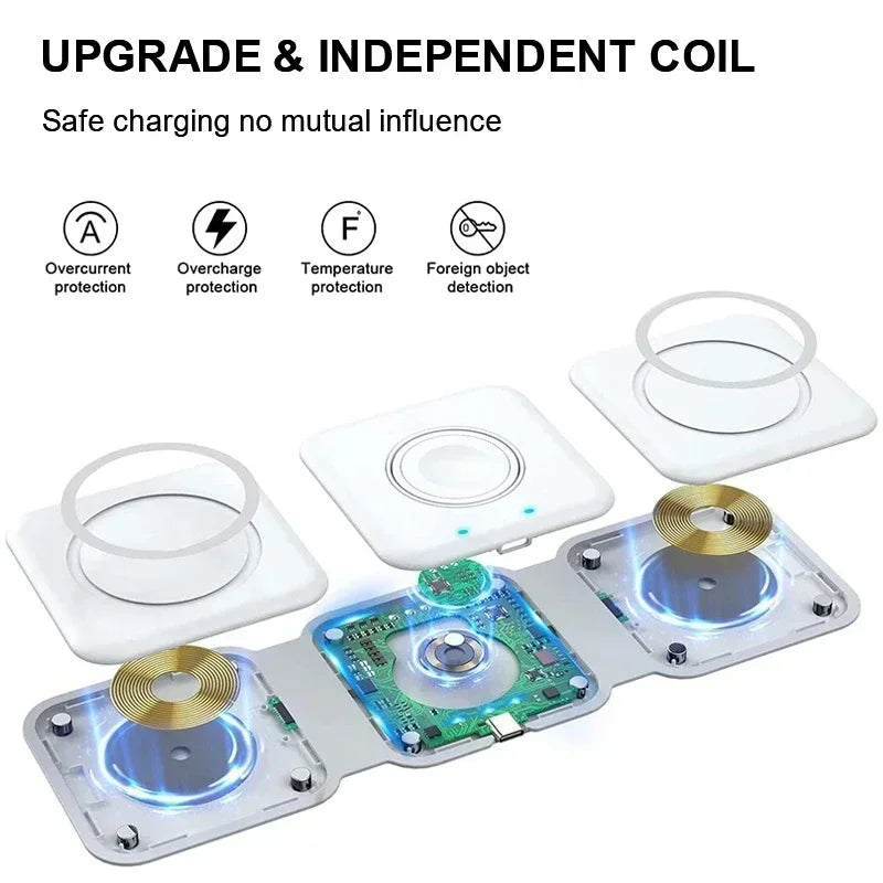 3 In 1 Wireless Charging Pad Foldable Desktop Charger - Smarsty