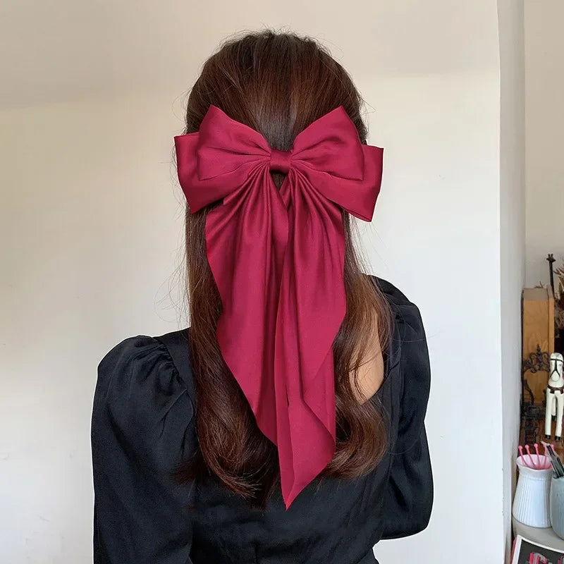 Korean Satin Hair Clips with Big Bowknot for Women - Smarsty