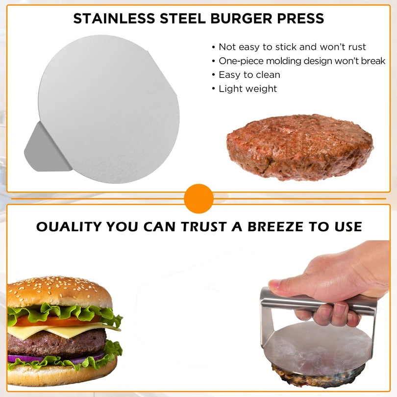 Stainless Steel Smash Burger Press Dropshipping Meat Masher Circular Meat Press Mold for Deli Meats Kitchen Accessories by Smarsty
