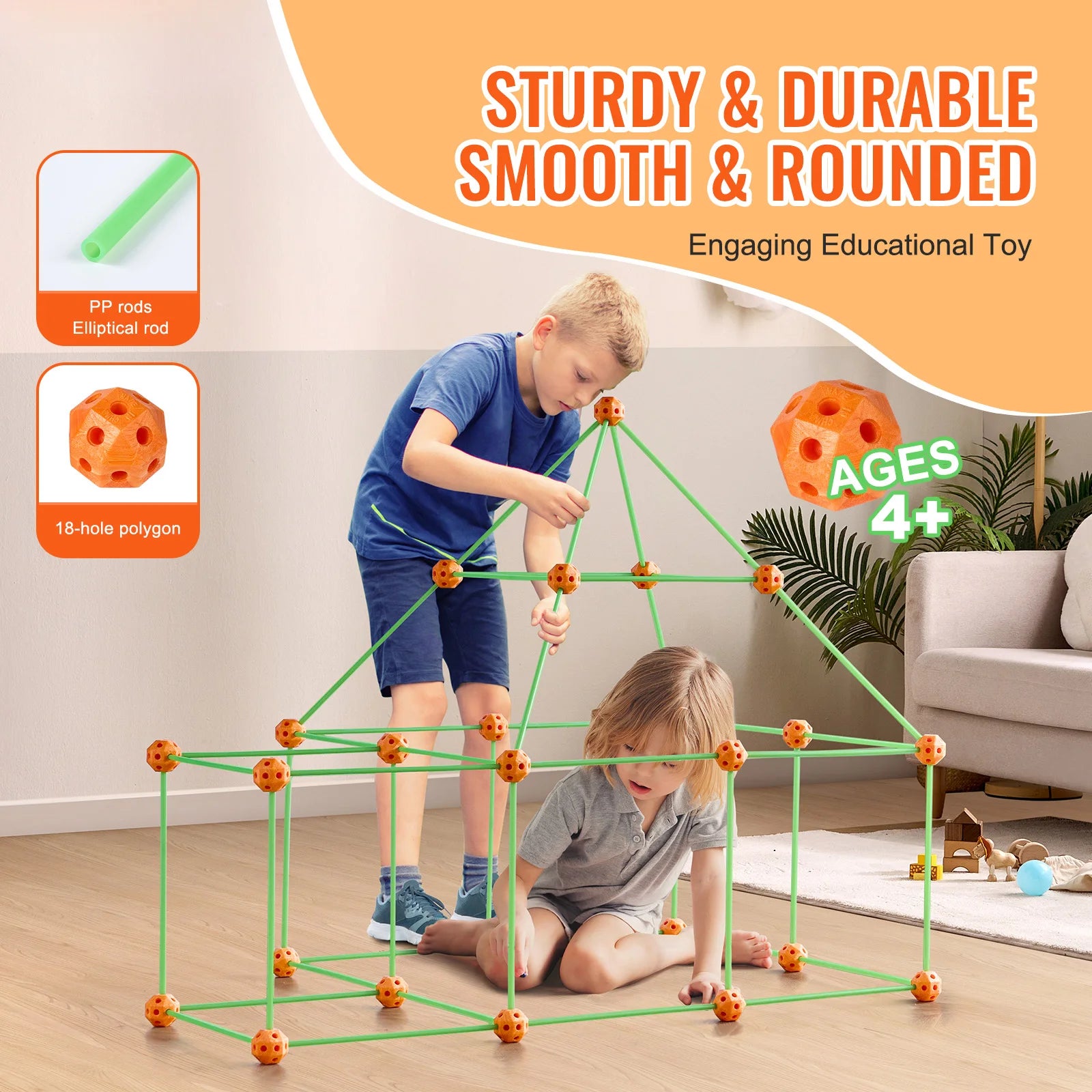 SucceBuy Fort Building Kit Construction Castle Tunnels Toys with 55 Rods 30 Balls Indoor Play Tent for Educational Gift Blocks