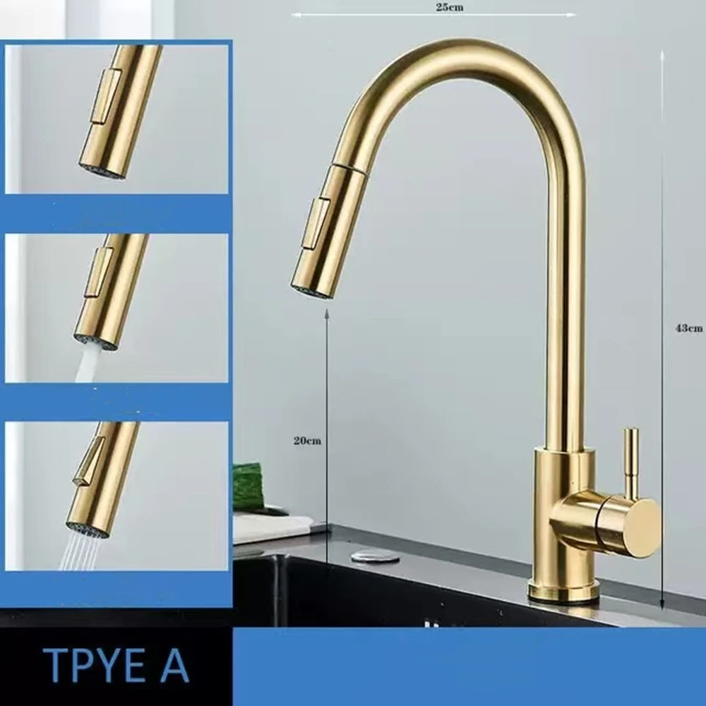Brushed Nickel Pull Out Kitchen Faucet with Single Handle - Smarsty