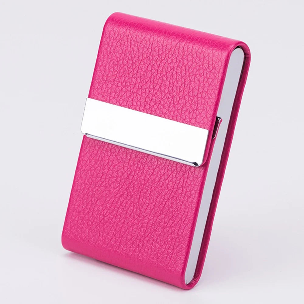 Business Card Holder Case - Slim PU Leather Metal Pocket Card Holder with Magnetic Shut, Name Card Holder