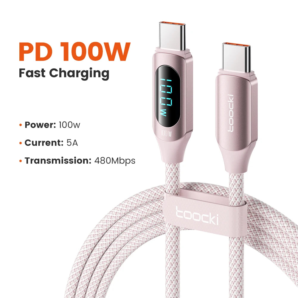 Toocki Type C to Type C Cable 100W PD Fast Charging Charger USB C to USB C Display Cable For Xiaomi POCO F3 Realme Macbook iPad - Smarsty