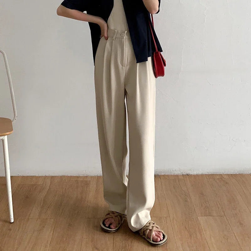 High Waist Women Suit Pants Fall Straight Office Ladies Korean Fashion Trousers Casual Button Loose Female Black Pants New 2024 - Smarsty