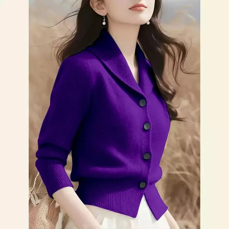 2025 New Spring Autumn Turndown Collar High End Women Knitt Cardigan Sweater Fashion Korean Version Female Knitwear Tops - Smarsty