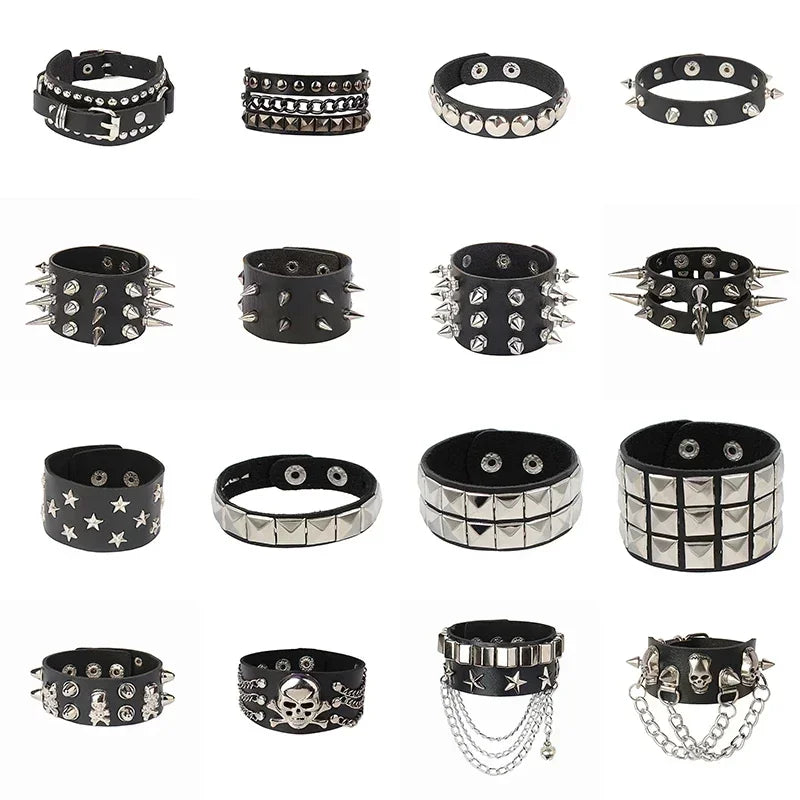 Adjustable PU Leather Studded Punk Bracelet for Men Women - Smarsty
