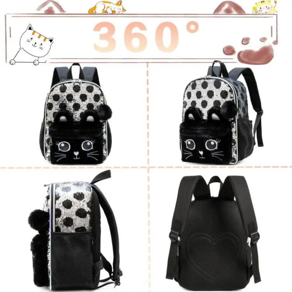 Girls Sequined Kindergarten Backpack With Zipper Closure - Smarsty