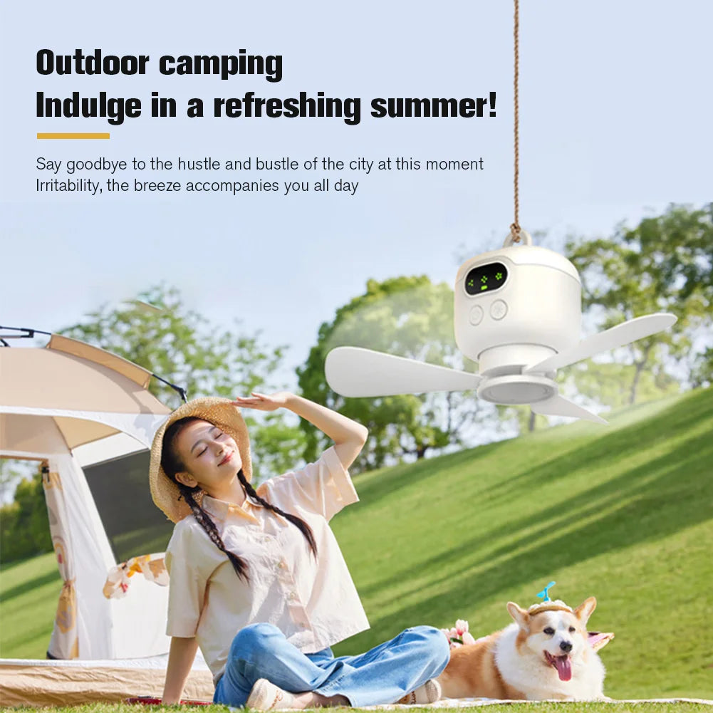 Portable Ceiling Fan Light Rechargeable Camping Fan with Remote Control Outdoor Fan for Outdoor Camping Dorm