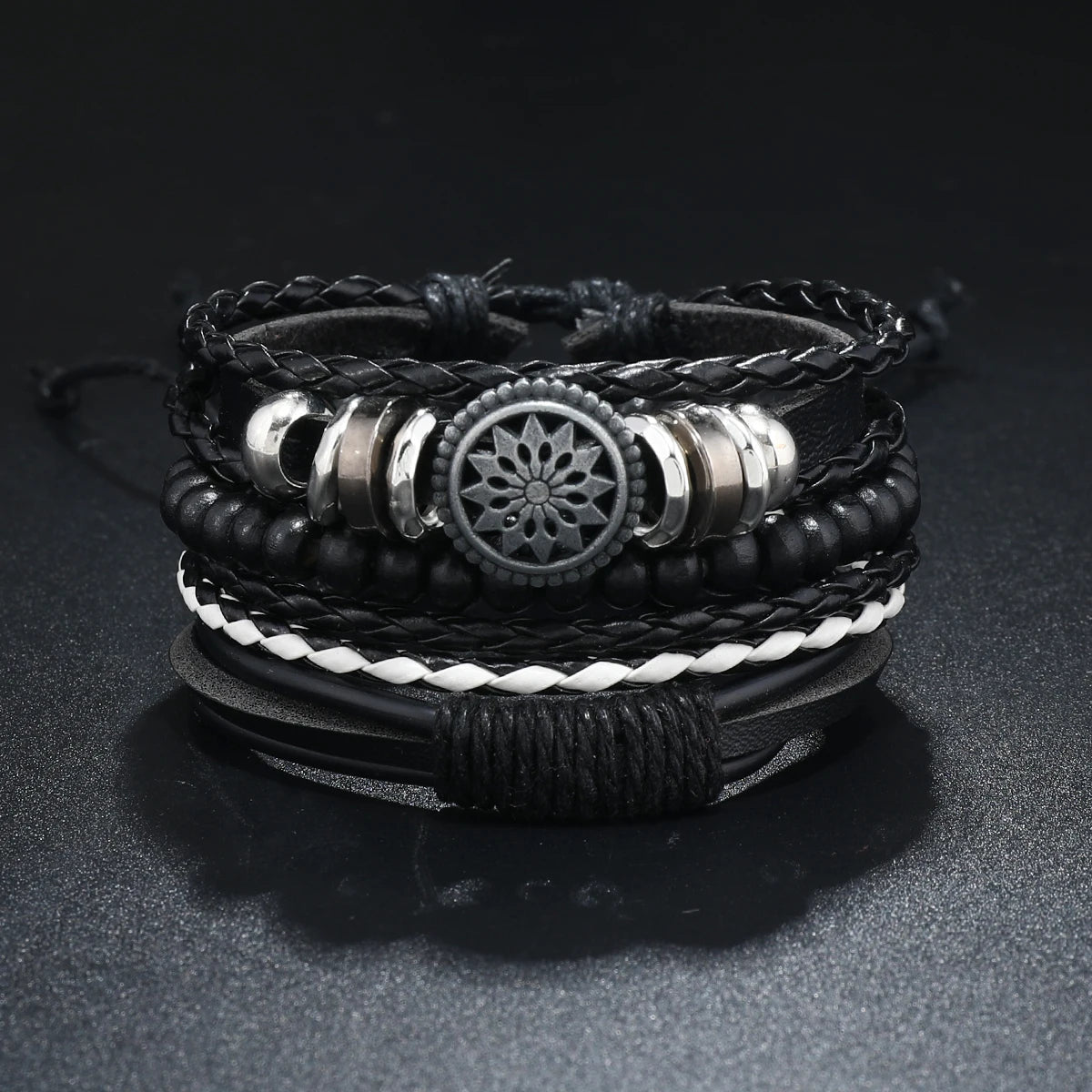 Men’s Leather Braided Bracelets Vintage Ethnic Wristband - Smarsty