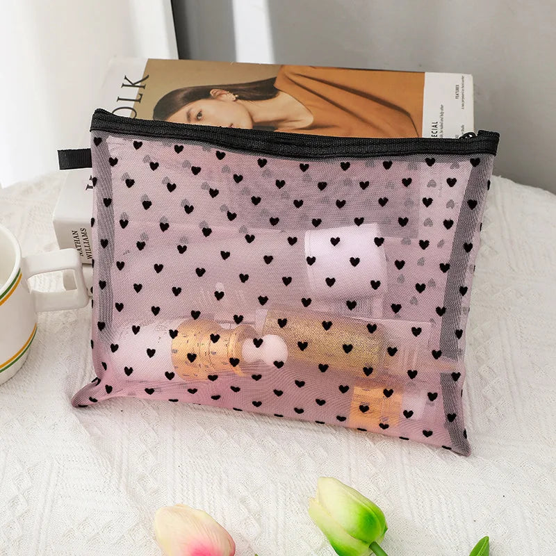 Transparent Heart Makeup Bag Portable Cosmetic Pouch - Smarsty