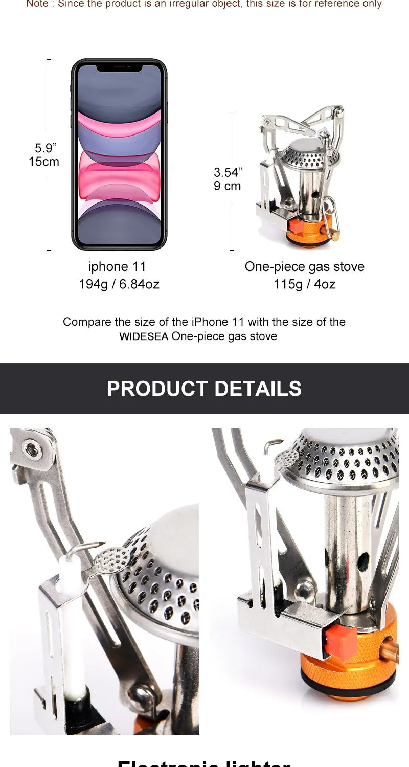 Widesea Camping One-piece Gas Stove Heater Tourist Burner Foldable Outdoor Picnic Kitchen Equipment Supplies Survival Furnace