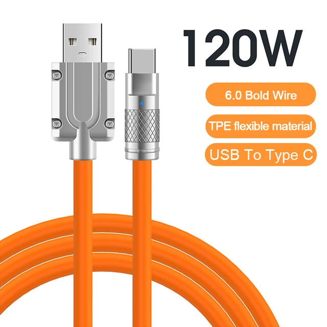 120W 6A Super Fast Charge USB C Liquid Silicone Cable For iPhone 14 15 Huawei Samsung Xiaomi Quick Charger Type-C Data Wire - Smarsty