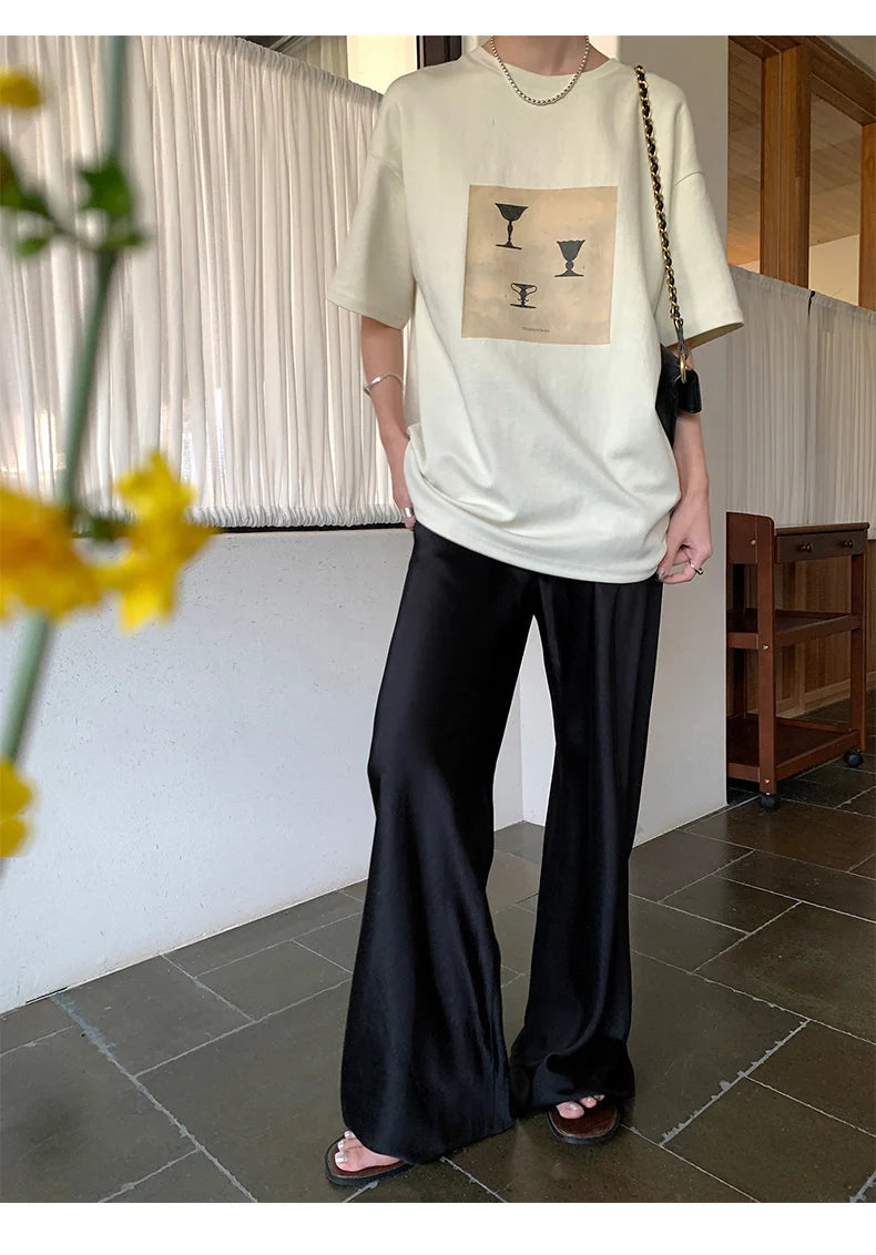 Satin Wide Leg Pants Long Floor Casual Pants Women's Summer - Smarsty