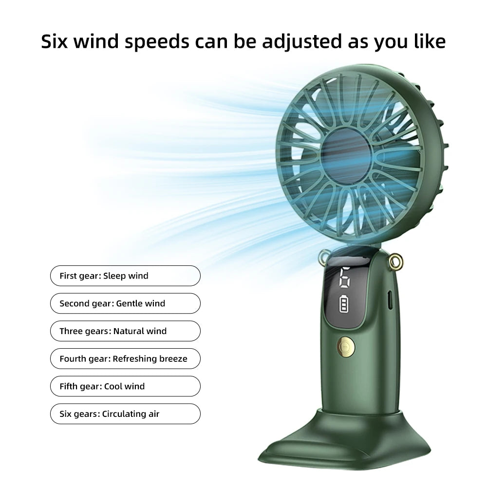 2PCS Mini Handheld Fan 6 Speed USB Rechargeable Portable Foldable Desk Neck Hanging Fan with Phone Stand