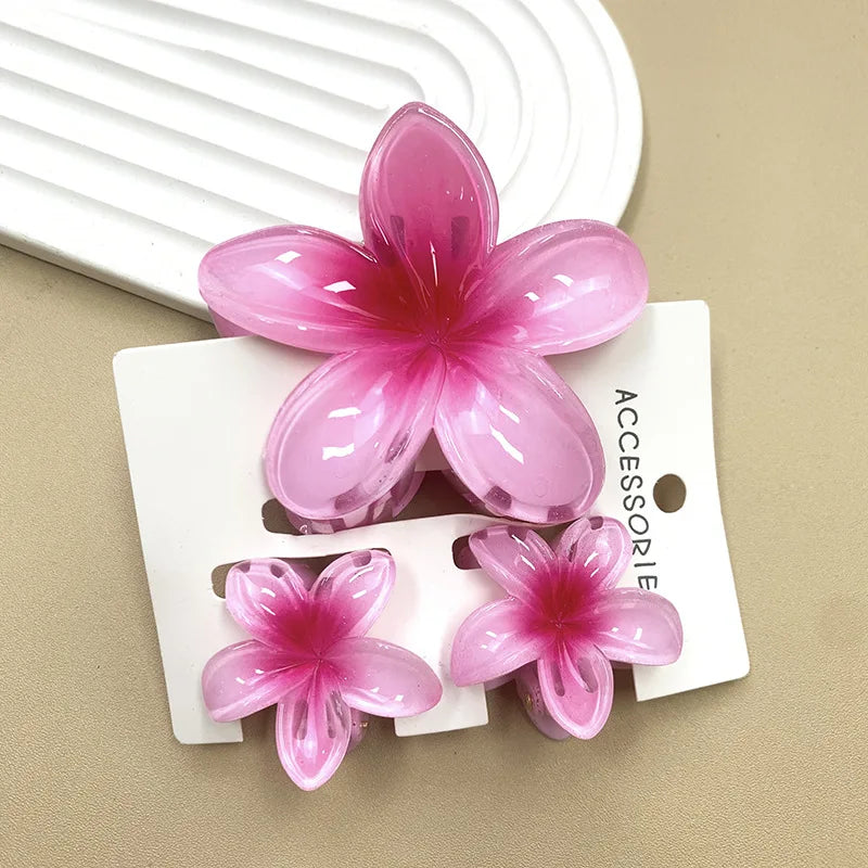 Bohemian Plumeria Hair Claw Clips Set Lightweight Beach - Smarsty