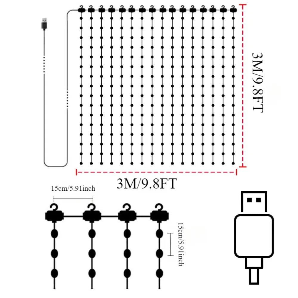 LED Decoration RGB curtain Smart Lights App Controlled String Fairy Lights DIY Pattern and Text Programmable Music Sync Reote