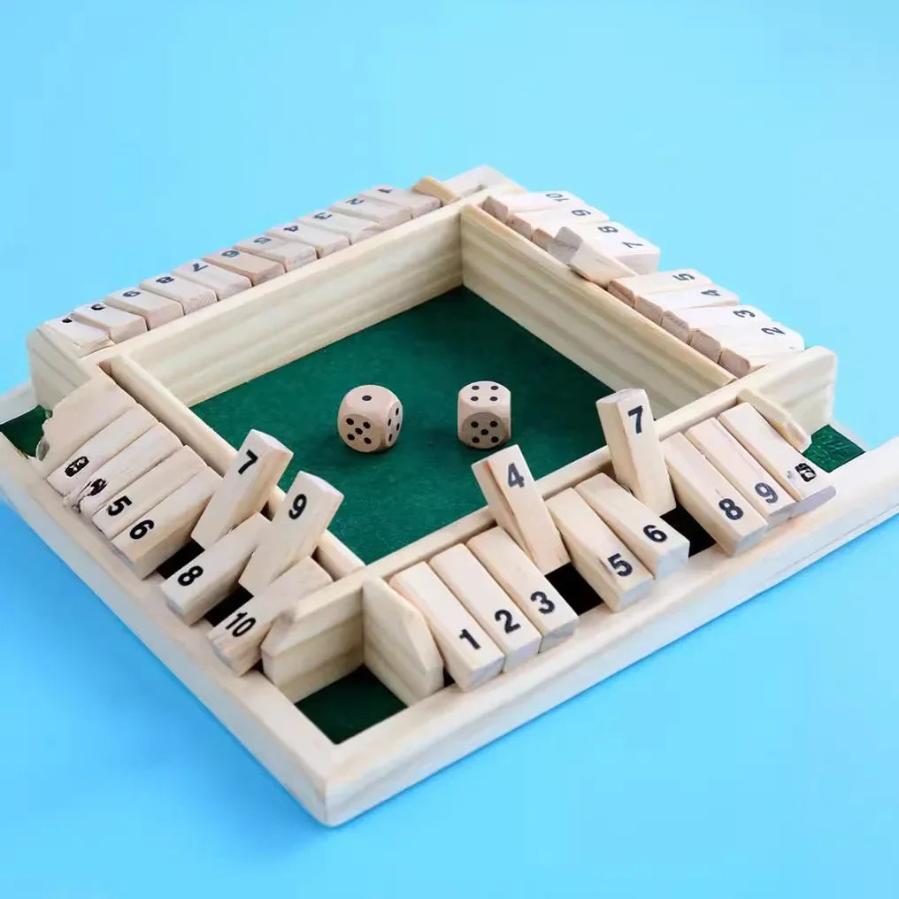Wooden Dice Board Game Shut The Box for 4 Players Flaps & Dices Game Parent-children Interaction Family Entertainment by Smarsty