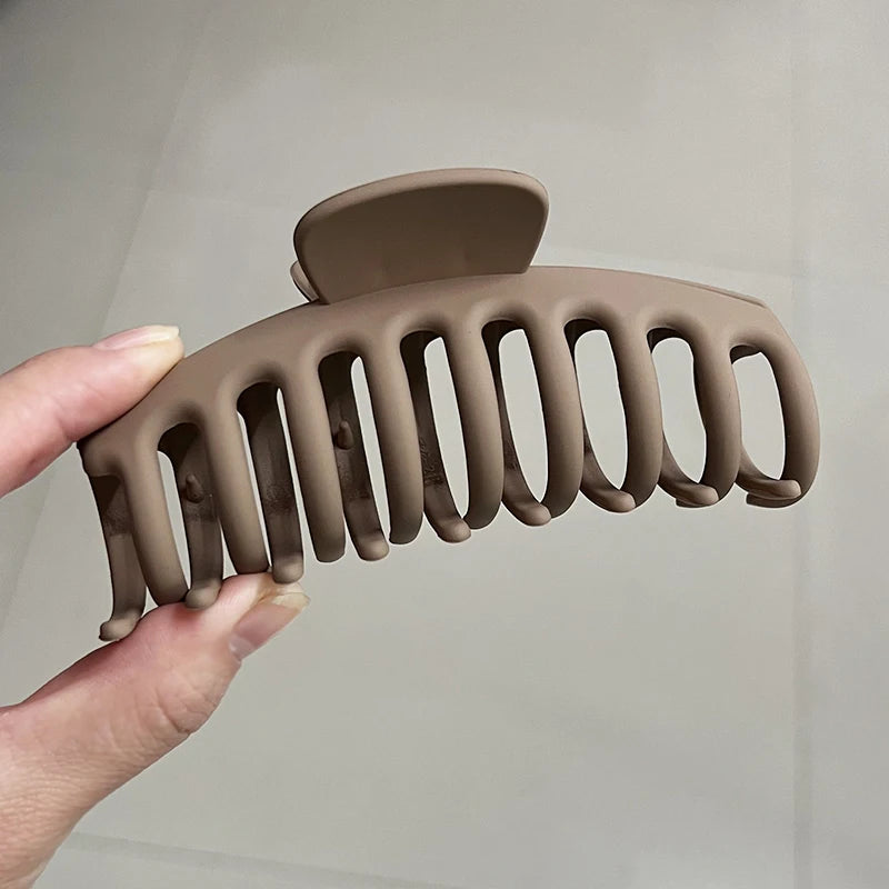 Korean Coffee Beige Acrylic Geometric Hair Claw Clip Large - Smarsty