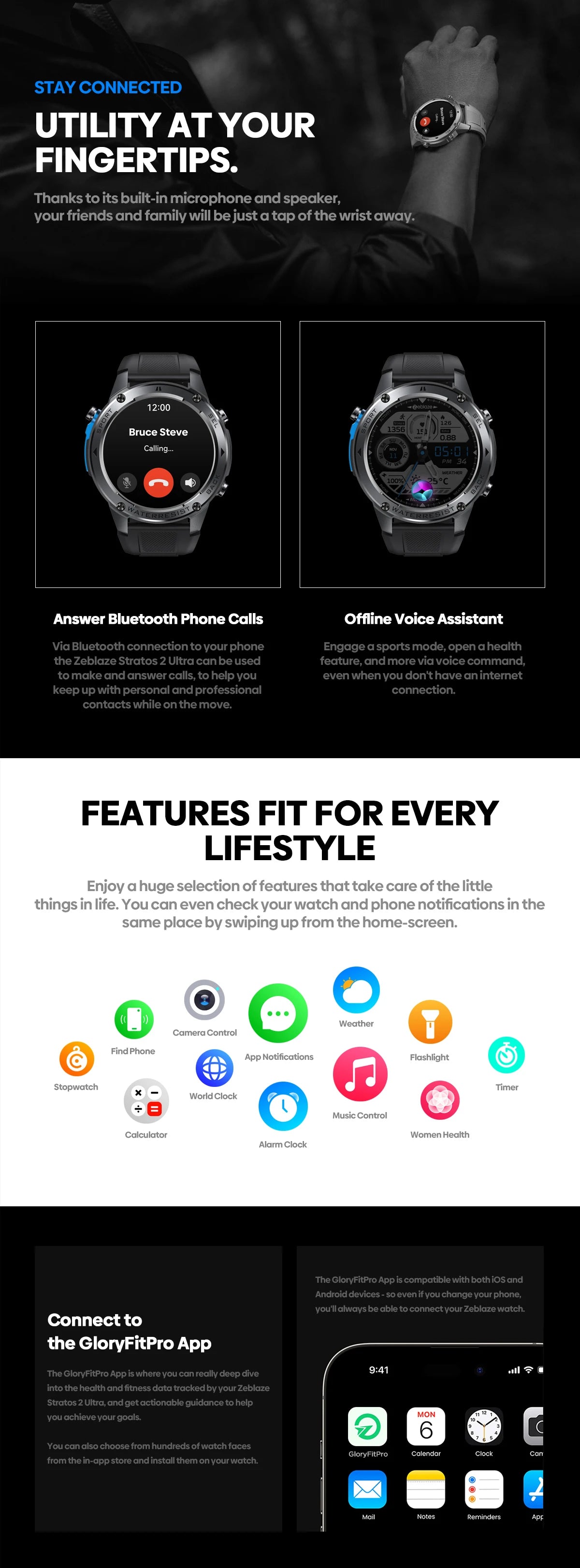 Zeblaze Stratos 2 Ultra GPS Smart Watch with Voice Calling - Smarsty